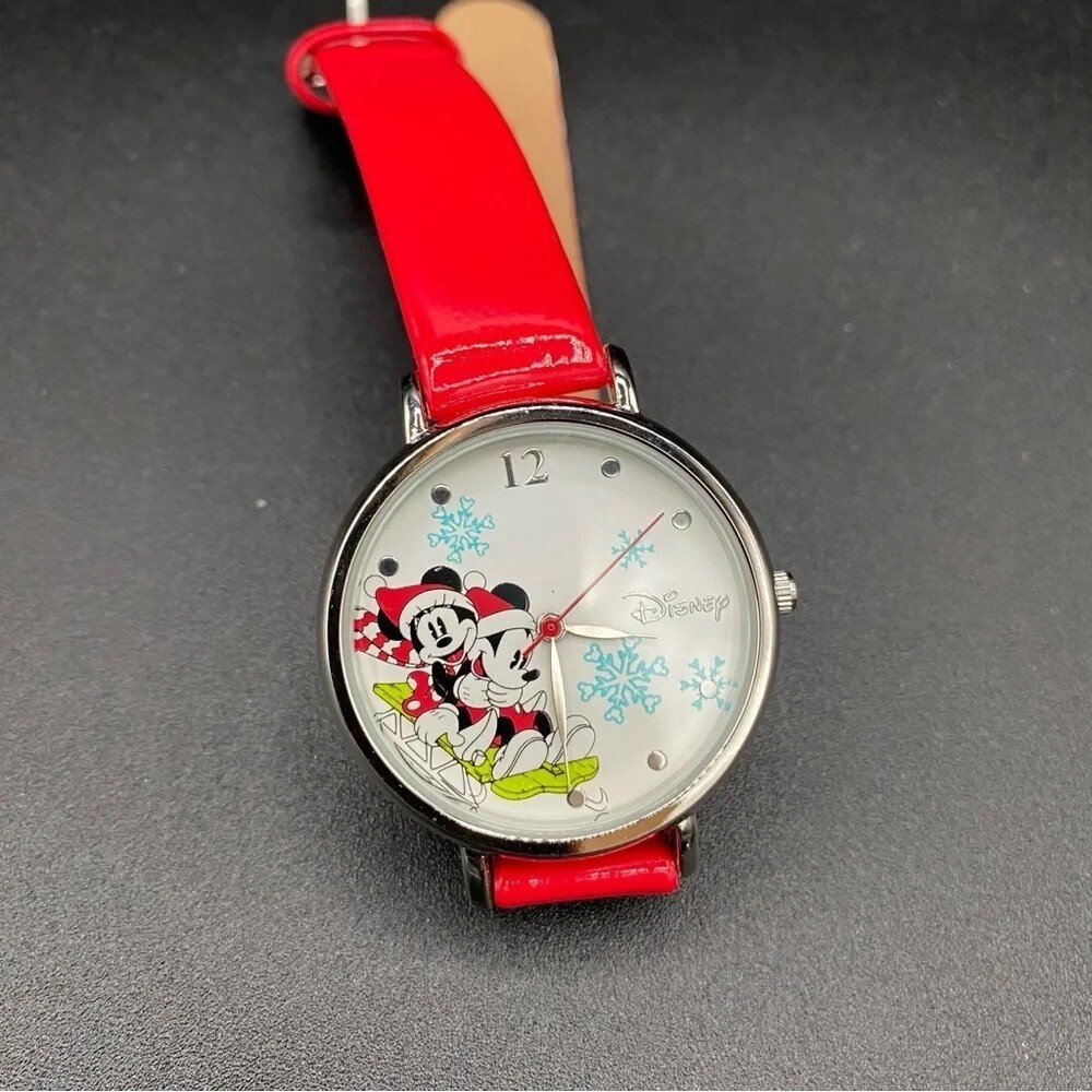 Disney Mickey Mouse Christmas Winter Watch with Patent Leather Strap - Working - Picture 2 of 11